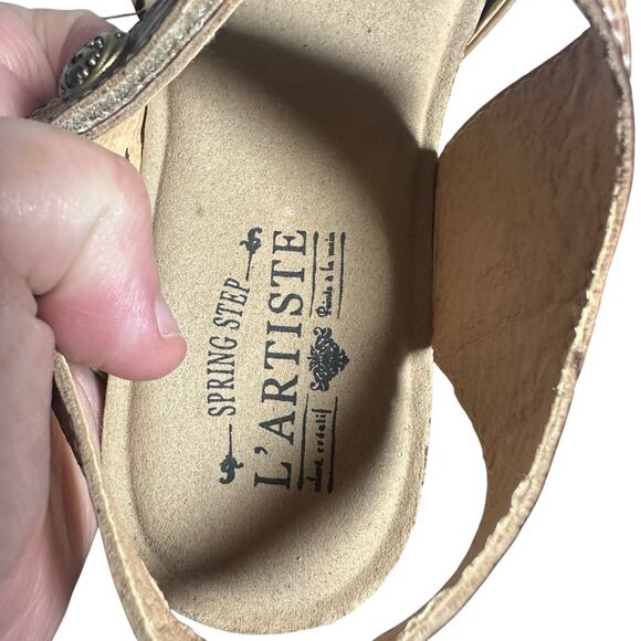 Spring Step L’Artiste Ceylan Embossed Leather Sandals Tan Beige EU 37 US 7 - Picture 5 of 10